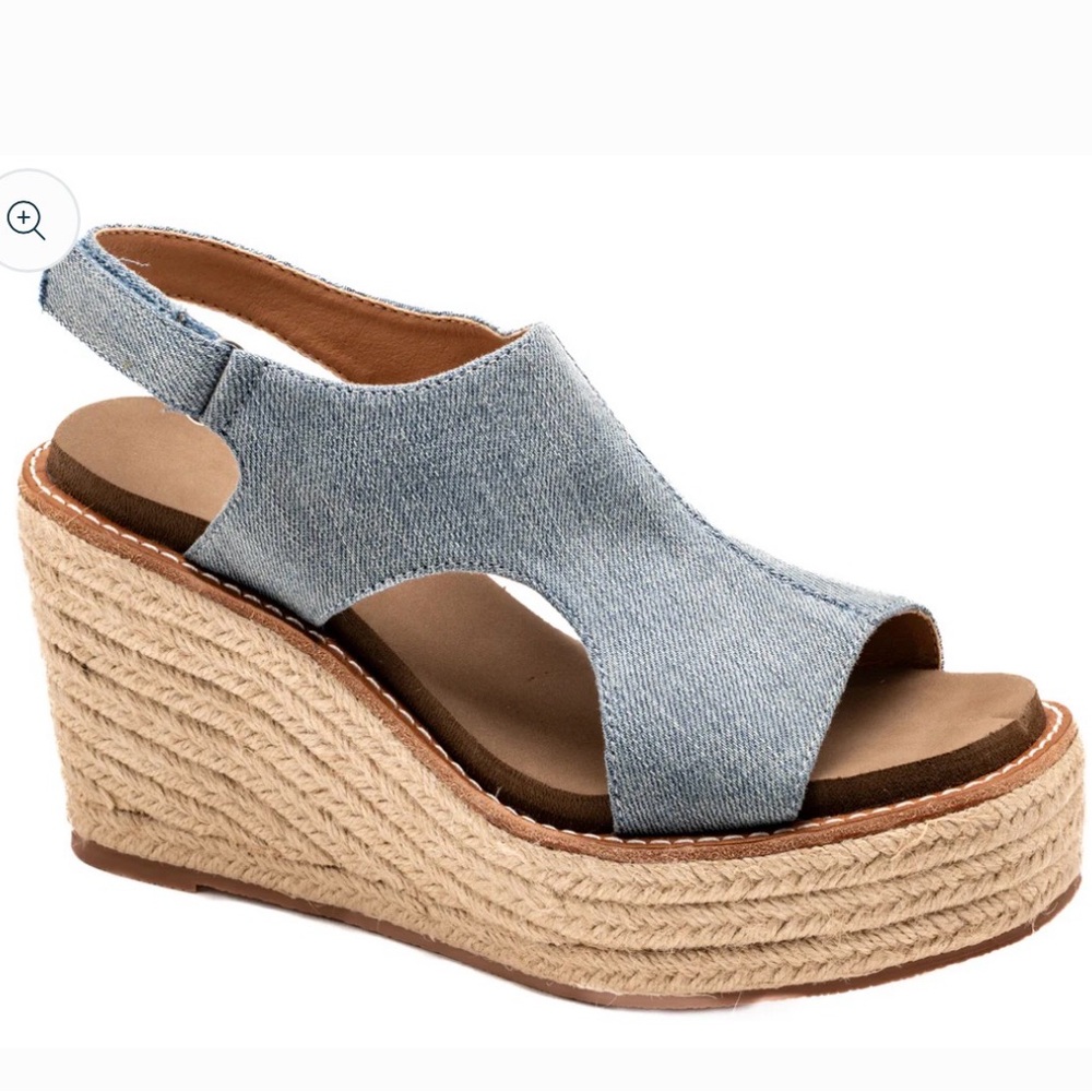 Corkys Light Blue Denim Wedge Sandals - Picture 5 of 5